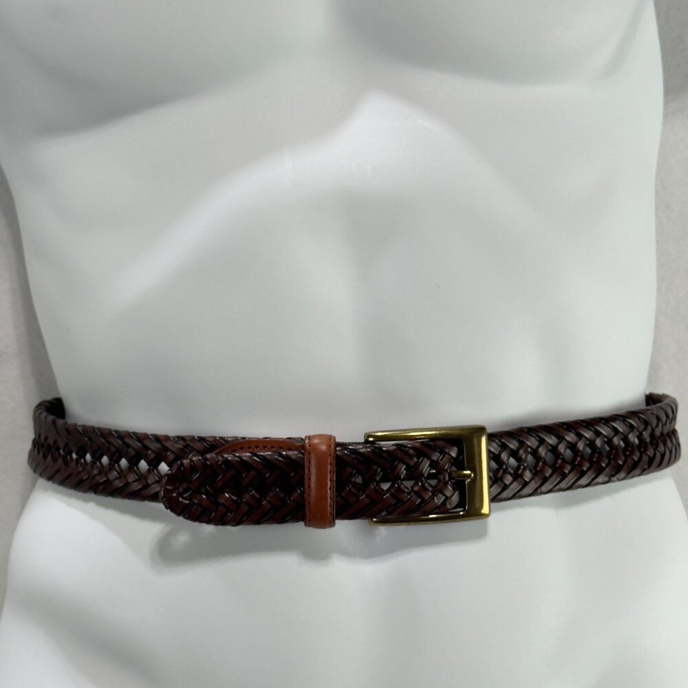 BASS Men's Leather Strap Faux Leather Lacing Belt Brass Buckle Brown Size 40